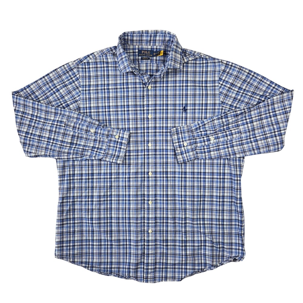 Polo Ralph Lauren Mens XL Classic Fit Career Blue Plaid Button Down Shirt Preppy